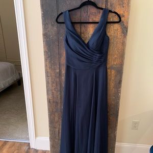 Long navy chiffon bridesmaid dress